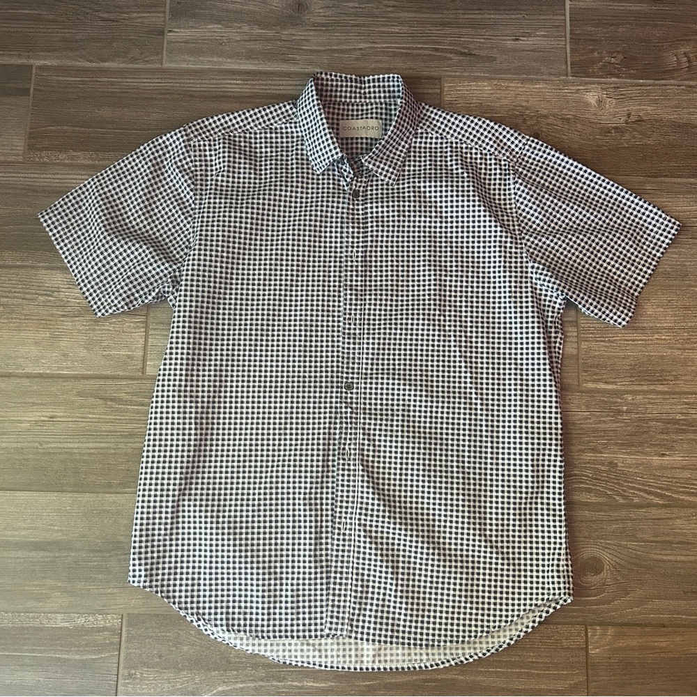COASTAORO Mens Gingham Check‎ Short Sleeve Button Up Shirt Size L